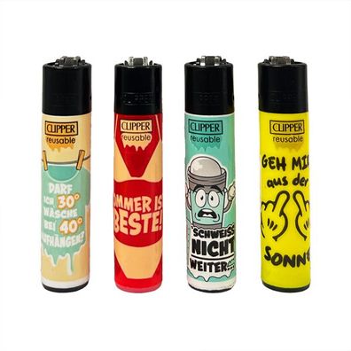 Clipper Reibrad Feuerzeuge Sommer Slogan, 4 Stück