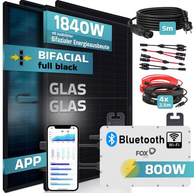 SUNNIVA® Balkonkraftwerk Bifacial 1840W/800W mit Fox ESS Wechselrichter