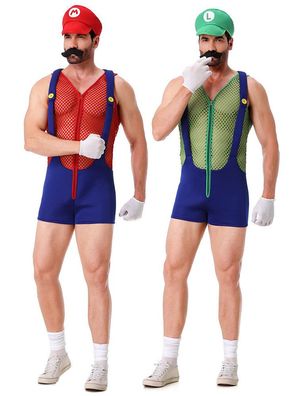 Cosplay The Super Mario Luigi Sexy Jumpsuit Hut Overall Beard Halloween Anzuge