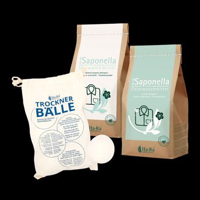 Ha-Ra Saponella Kuschelweich-Set Vollwaschmittel + Colorwaschmittel + Trocknerbälle