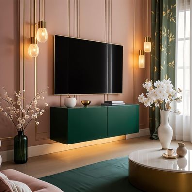Lowboard PARIS 100 cm Flaschengrün Matt - Soft Close TV-Schrank- LED optional