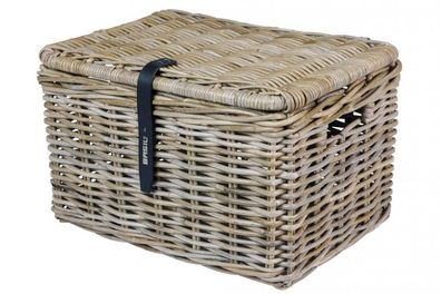 Vorderradkorb Basil Dax L grau, grobm., Rattan, mit Deckel
