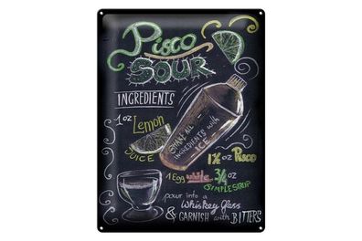 Blechschild 40 x 30 cm Spruch: Cocktail Rezept Pisco Sour