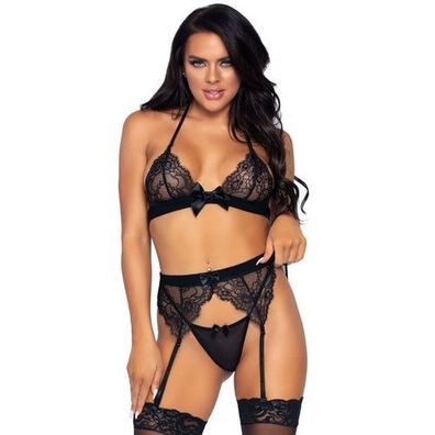 LEG AVENUE – Dreiteiliges Set aus Oberteil, Strumpfhalter und G-String