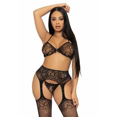 LEG AVENUE – Dreiteiliges Set: BH, String und Strumpf