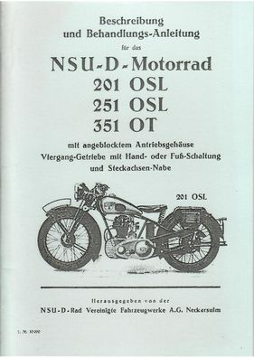Bedienungsanleitung NSU-D-Motorrad, 201 OSL 251 OSL 351 OT, Oldtimer