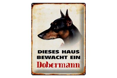 Blechschild 40 x 30 cm Hund: Dieses Haus bewacht ein Dobermann