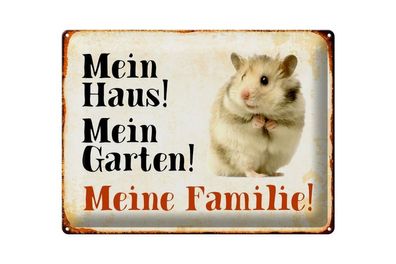 Blechschild 40 x 30 cm Tiere Hamster mein Haus Garten Familie