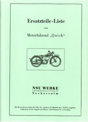 Ersatzteilliste NSU Quick, NSU Motorrad, NSU Oldtimer