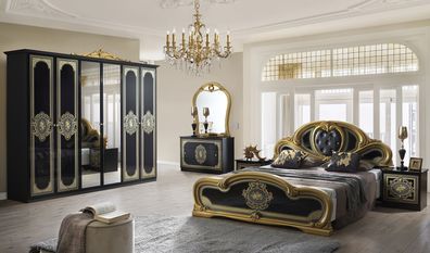 Barock Schlafzimmer-Set Clara in Schwarz/Gold 6-Teilig