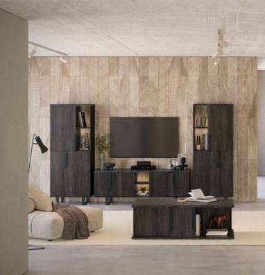 Wohnwand Orion 4-Teilig in Rosenholzoptik/Schwarz