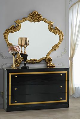 Barock Wäschekommode Barokko mit 3 Schubladen und Spiegel in Schwarz/Gold