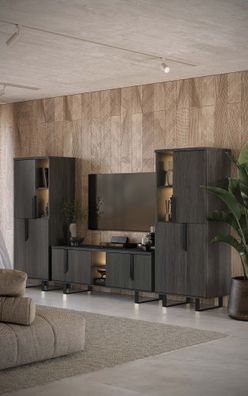 Wohnwand Orion 3-Teilig in Rosenholzoptik/Schwarz