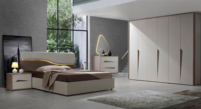 Schlafzimmer-Set Sole 6-Teilig in Créme/Holzoptik