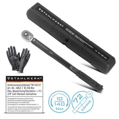 Stahlwerk Drehmomentschlüssel TW-140 ST 10-140 Nm 3/8“ Zoll Umschaltknarre