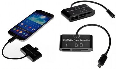 Handy Smartphone USB 3 in 1 Kartenlesegerät gizga Connection Kit HUB SD MMC TF. NEU
