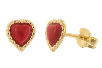 trendor Schmuck Mädchen Ohrringe Gold 333/8K Ohrstecker Herz Koralle 28746