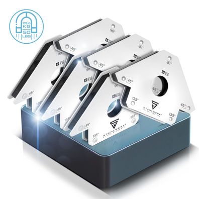 Stahlwerk 6 x Magnet-Schweißwinkel 45° x 90° x 135°, 22,6 kg / 50 lbs 6er Set