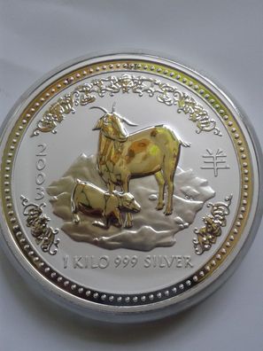 30$ 2003 Australien Lunar Ziege 1 kg Silber 999er in Originalmünzdose - Rarität