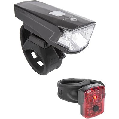 Akku-Beleuchtungsset ATLAS K 15 USB, M-WAVE, schwarz, 30 lx, Messingschlager, 221091