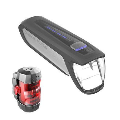 Akku-Beleuchtungsset IXON CORE 2 + IXXI B+M, schwarz-silber, 70 lx, Netzteil