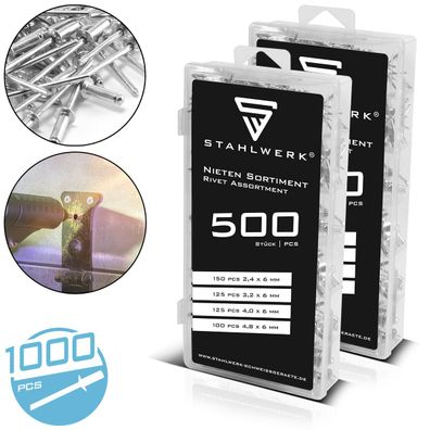 Stahlwerk Nieten Sortiment 1000-teilig Blindnieten Set aus Aluminium Nietenset