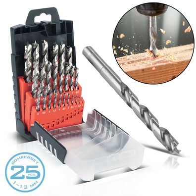 Stahlwerk HSS Holz-Spiralbohrer 25er Set 1-13 mm DIN 338 mit geschärften Kanten