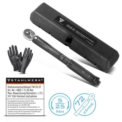 Stahlwerk Drehmomentschlüssel TW-25 ST 5-25 Nm 1/4“ Zoll Umschaltknarre
