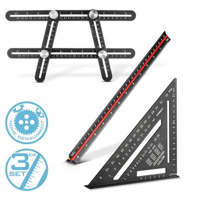 Stahlwerk Lineal Set mit Multiwinkel-Messlineal, Dreikant-Lineal, Winkeldreieck