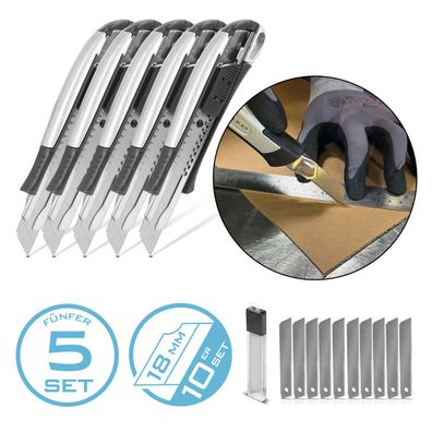 Stahlwerk Premium-Cuttermesser PCM-181 ST 5er Set mit 18 mm Abbrechklingen