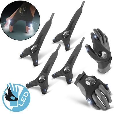 Stahlwerk LED-Handschuhe 2er Set Fingerlose Handschuhe mit Licht Kfz Mechanik