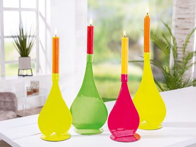 Casablanca Kerzenleuchter, flach, "Rio", Metall, gelb, grün, pink, , 3 Stück wie