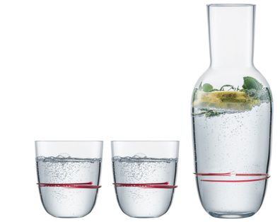 Zwiesel 2 Stück a 1 KAR 1382 Karaffe 0,75 + 2 BECHER 42 AURA ROT 121692 + Geschenk