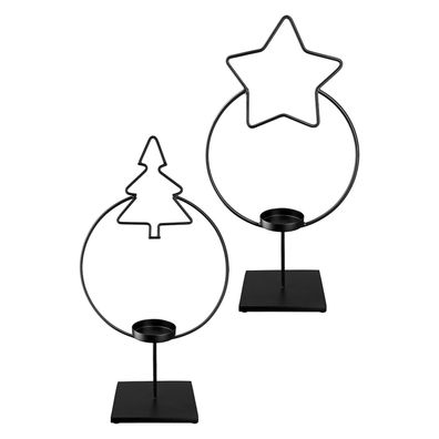 GILDE Teelichtleuchter, rund, "Stern & Baum", Sternmotiv, Tannenbaummotiv, Metall,