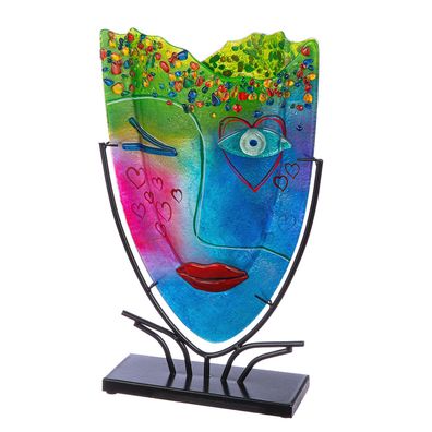 Casablanca Glasart, Gesichtsvase, oval, "Twinkle", Gesichtsmotiv, Glas, Metall,
