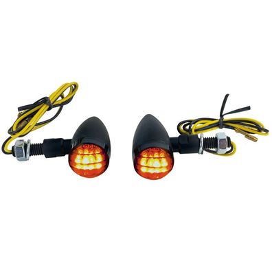Motorrad LED Universal Mini Blinker Bullet Schwarz Smokeglas mit E-Prüfzeichen