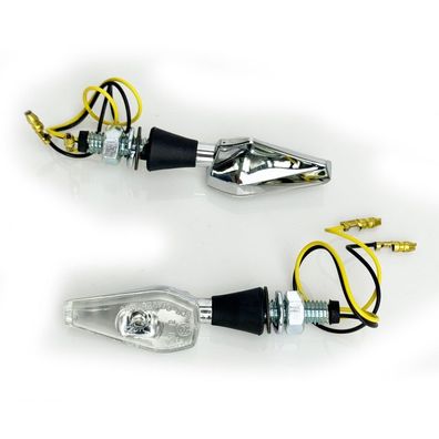 Universal Motorrad Klarglas LED Blinker Set PEAK Chrom mit E-Prüfzeichen