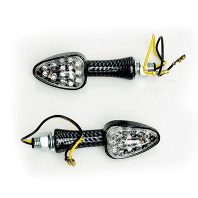 Universal Motorrad Klarglas LED Blinker Set Elegant Carbon mit E-Prüfzeichen