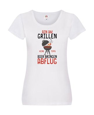 Bin am Grillen | Grillmeister | Bierliebhaber | BBQ | Chef Damen Shirt Weiß