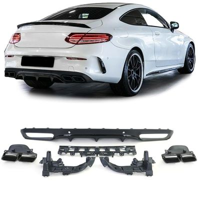 Sport Heckdiffusor mit Endrohren Schwarz für Mercedes C C205 Coupe 15-18