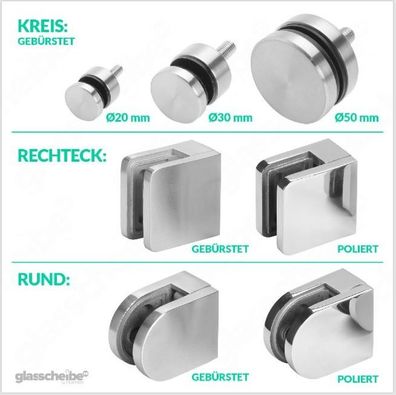 Edelstahl-Halterung mit Gummi für Glasplatten | Klemmhalter für Glas 6,8,10 mm