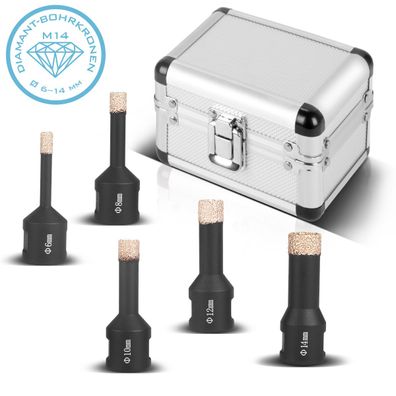 Stahlwerk Diamant-Bohrkronen 5er Set 6-14 mm M14 für Winkelschleifer