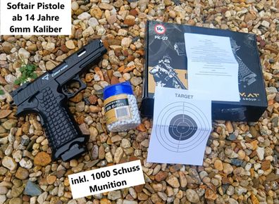 NEU Softair Airsoft Pistole Q7 Combat Master Set + 1000 Schuss ab 14 Jahre 0,5J