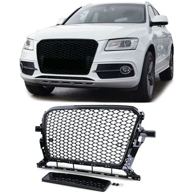 Waben Kühlergrill Sport Optik ohne Emblem Schwarz Glanz für Audi Q5 8R 12-16