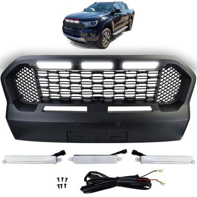 Waben Kühlergrill Performance Schwarz mit LED passend für Ford Ranger T8 19-23