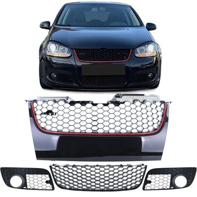 Kühlergrill ohne Emblem + Stoßstangengitter Set für VW Golf 5 GTI 03-09