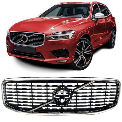 Kühlergrill Schwarz Glanz mit Chromrahmen passt für Volvo XC60 II 2017-2021
