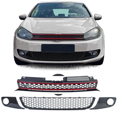 Waben Kühlergrill ohne Emblem + Stoßstangengitter GLANZ für VW Golf 6 08-13