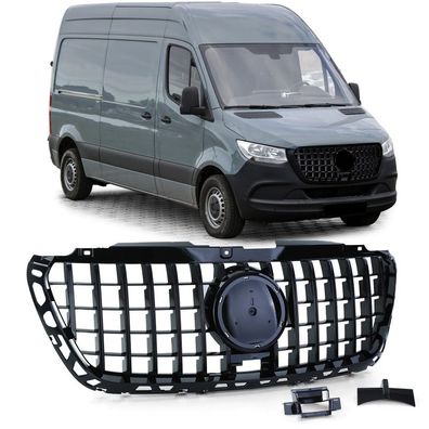Sport Front Kühlergrill Schwarz Glanz für Mercedes Sprinter W907 910 ab 18