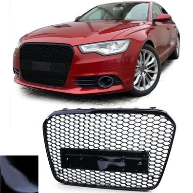 Waben Sport Kühlergrill ohne Emblem Schwarz Glanz für Audi A6 C7 4G 10-14